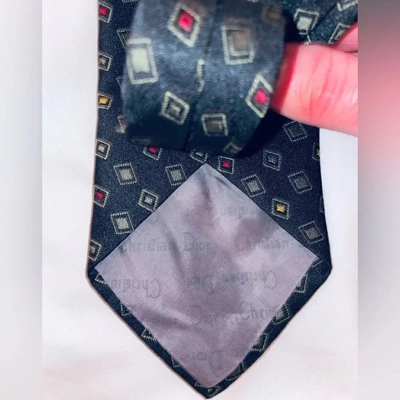 CHRISTIAN DIOR MONSIEUR VINTAGE BLUE DECO TIE POLYESTER/SILK BLEND - Picture 2 of 8